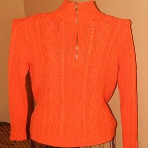 Ladies Zippered Neckline CHAPS Sweater ~ Orange ~ Cable Knit ~  Size L